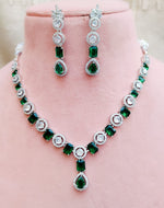 Bollywood Inspired AD Necklace Set with Silver Finish for Wedding and Engagement Jewelry - Libasaa.com