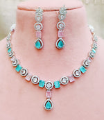 Bollywood Inspired AD Necklace Set with Silver Finish for Wedding and Engagement Jewelry - Libasaa.com