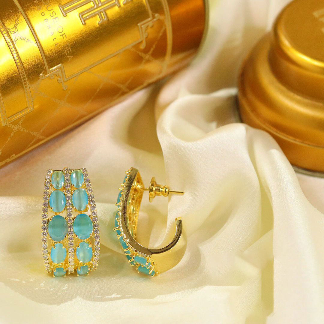 Indian Bridal Earrings with Sapphire-Like Stone and Clear Crystals for Weddings - Libasaa.com