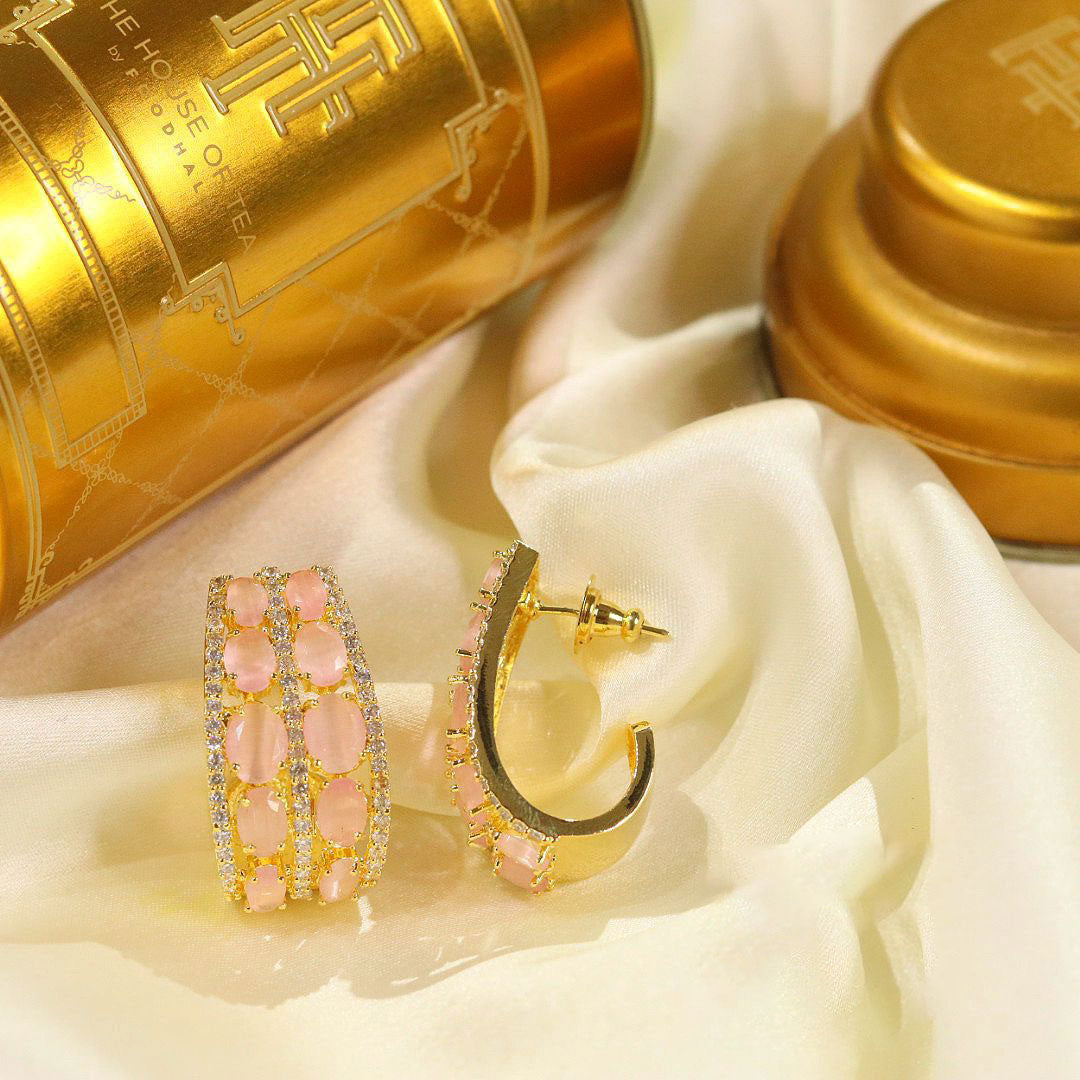 Indian Bridal Earrings with Sapphire-Like Stone and Clear Crystals for Weddings - Libasaa.com