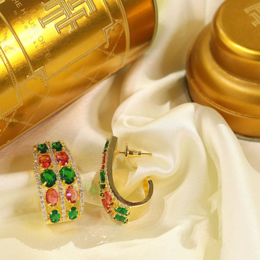 Indian Bridal Earrings with Sapphire-Like Stone and Clear Crystals for Weddings - Libasaa.com