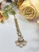 Elegant Green Kundan Maang Tikka with Clear Stones | Traditional Bridal Jewelry - Libasaa.com