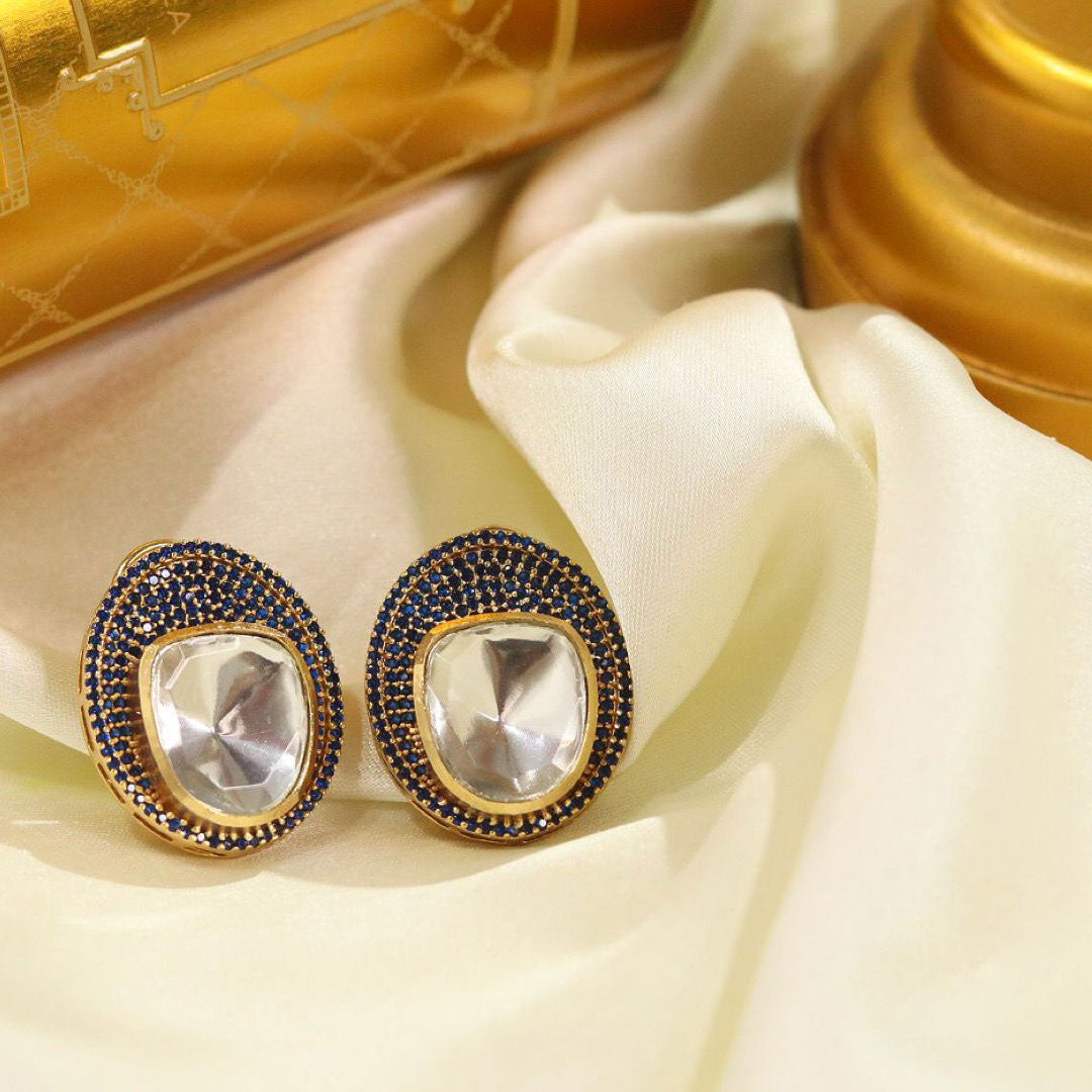 Unique Handcrafted Ethnic Earrings with Blue and White Stones, Perfect for Festive Wear - Libasaa.com