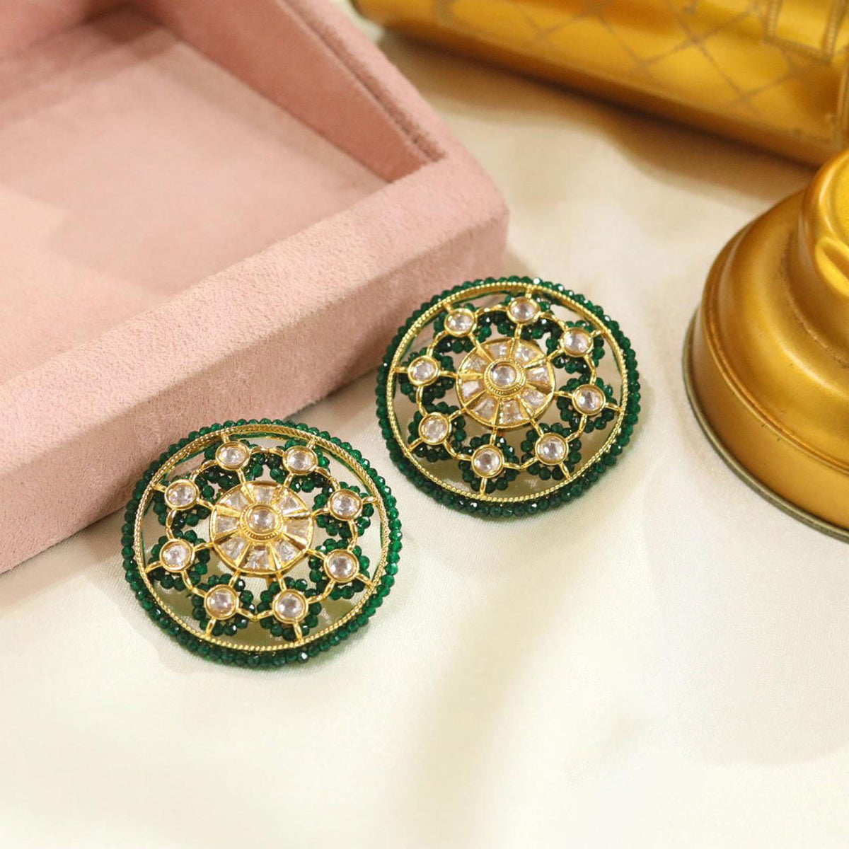 Pakistani-Style Earrings with Blue and Clear Stones, Ideal for Parties - Libasaa.com