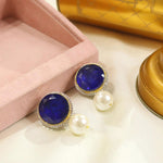 Handcrafted Designer Earrings with Indian style Center Stone and Clear Crystal Surround - Libasaa.com