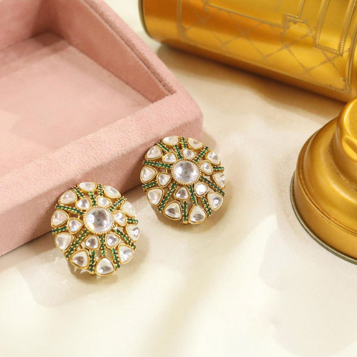 Indian Earrings with Handcrafted Crystal Design and Sapphire-Inspired Stone for women - Libasaa.com