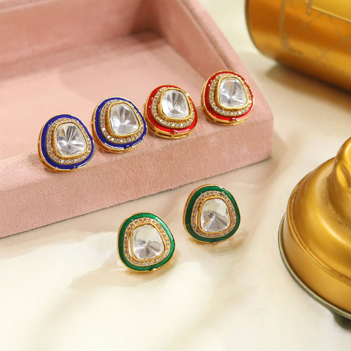 Handmade Bollywood Earrings with Kundan and Crystal Sparkle for Girls - Libasaa.com