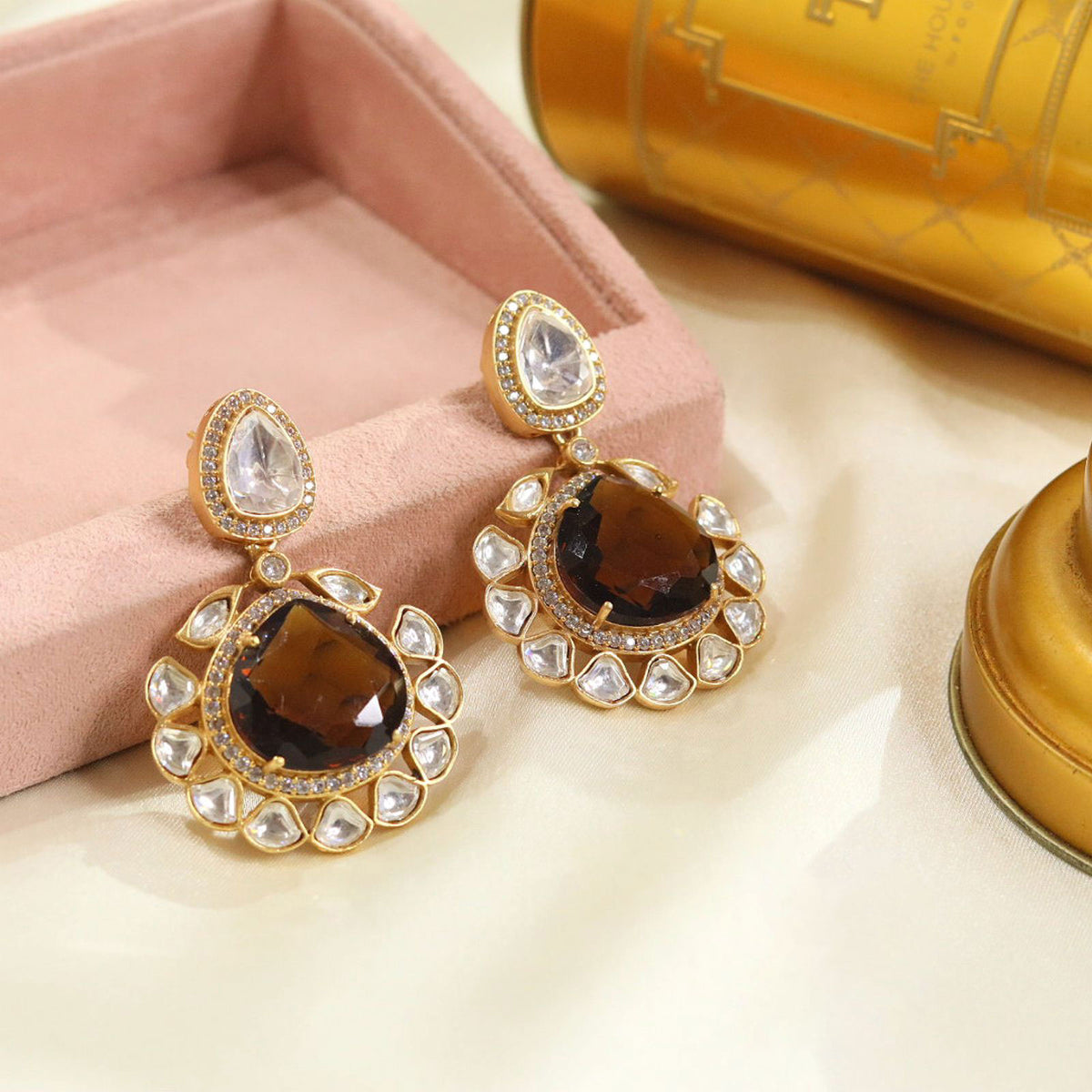 Bridal Jewelry Earrings with Bollywood Design and Clear Crystals for Weddings and Receptions - Libasaa.com
