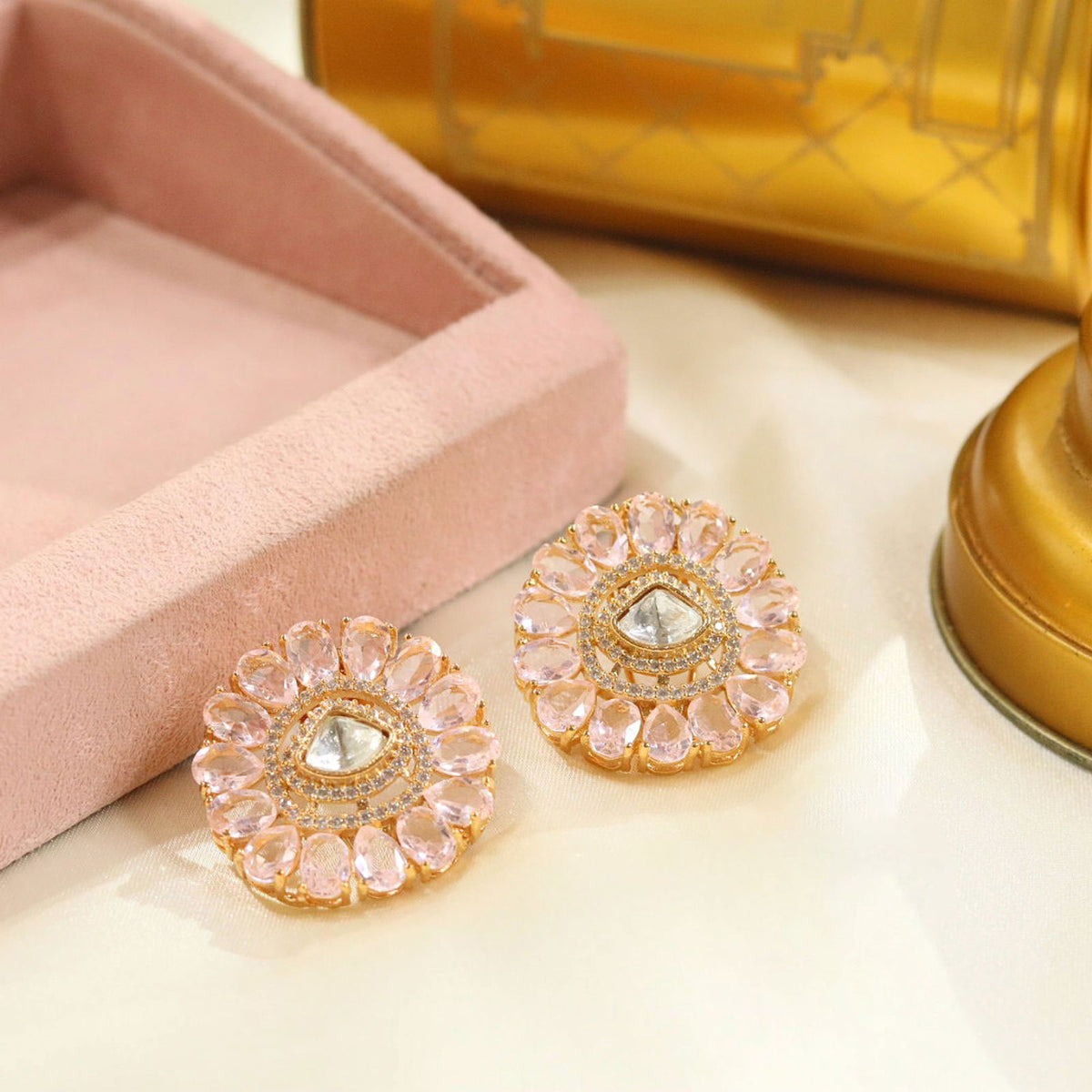 Unique Ethnic Earrings with Indian Handmade Design Stone and Intricate Crystals - Libasaa.com