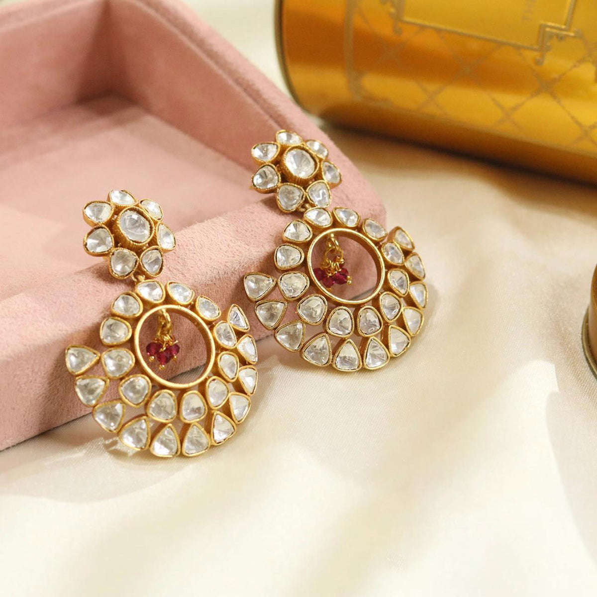 Premium Handcrafted Earrings Pakistani Traditional Flair with Crystals for Brides - Libasaa.com
