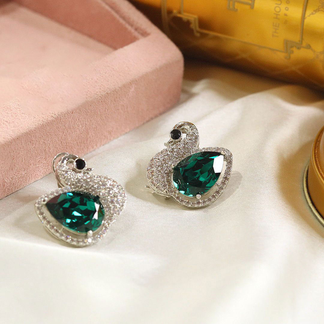 Swan Shape and Design Bollywood Style Earrings with Kundan and Crystal Embellish for girls - Libasaa.com