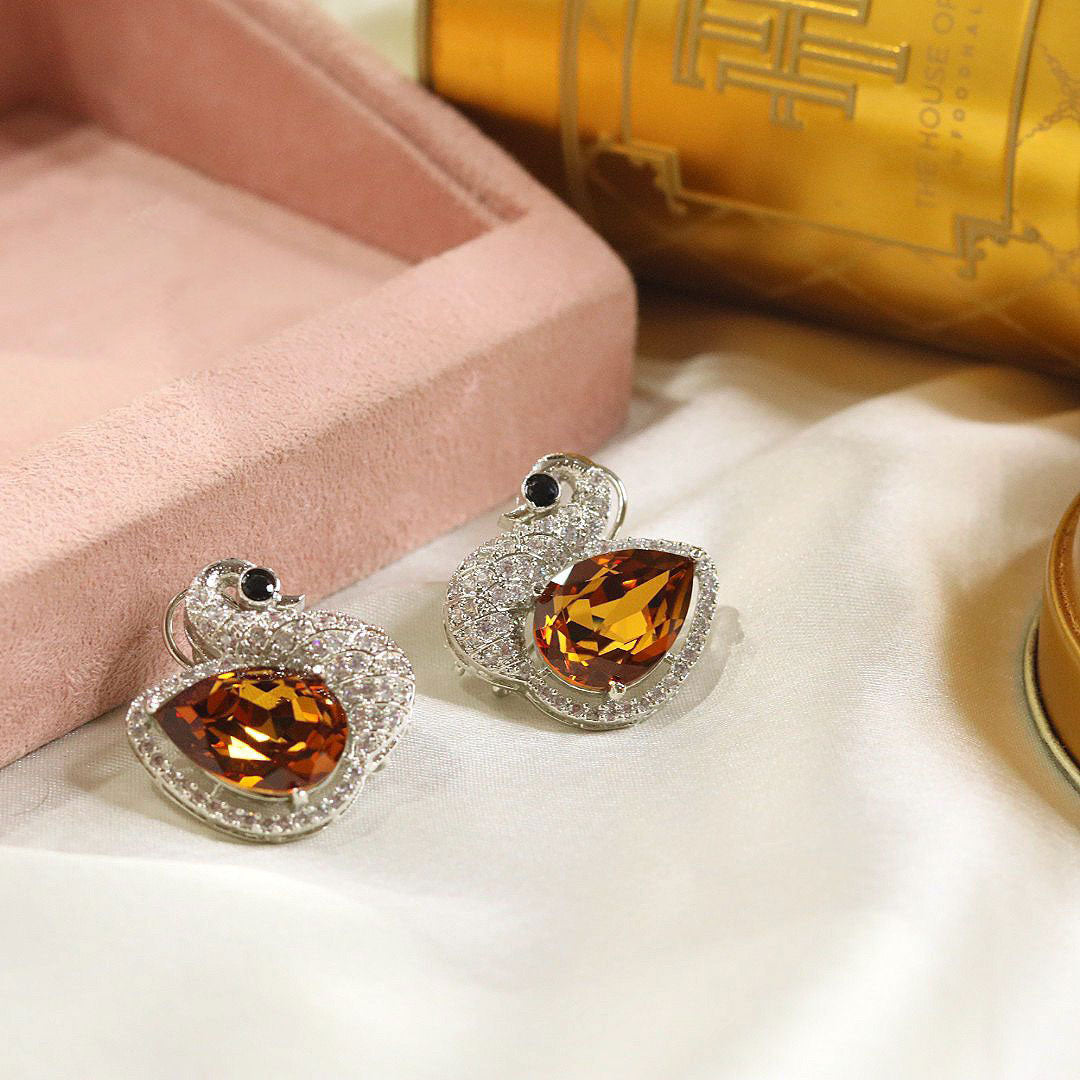 Swan Shape and Design Bollywood Style Earrings with Kundan and Crystal Embellish for girls - Libasaa.com