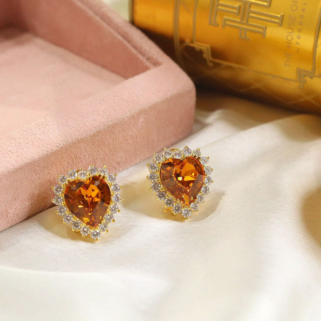 Heart Shape Earrings Amber Color Indian Actress Inspired Best Luxury kundans for Weddings - Libasaa.com