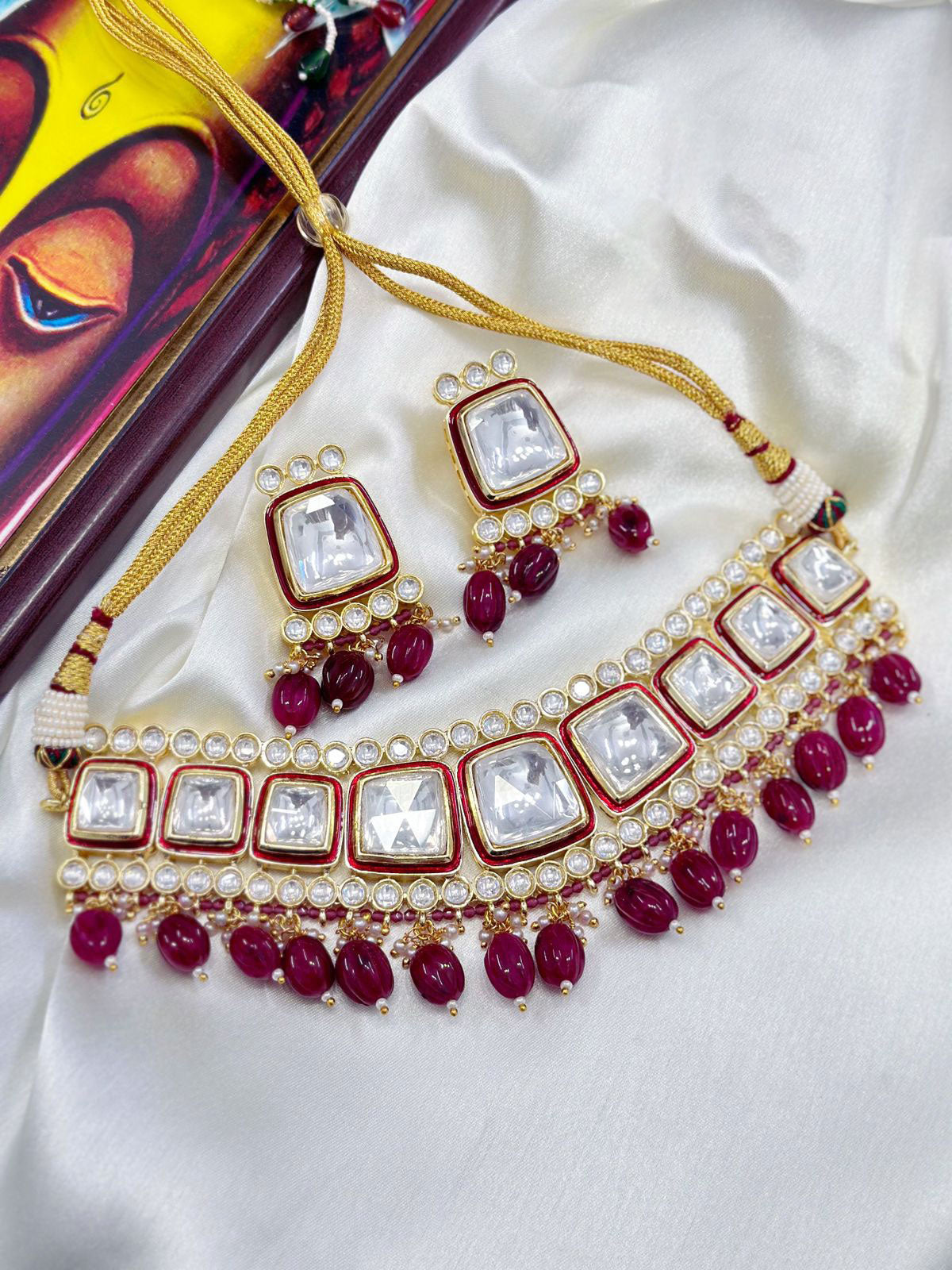 Bollywood CZ Necklace & Earrings Set for Weddings & Engagementments Elegant Sparkling Jewelry - Libasaa.com