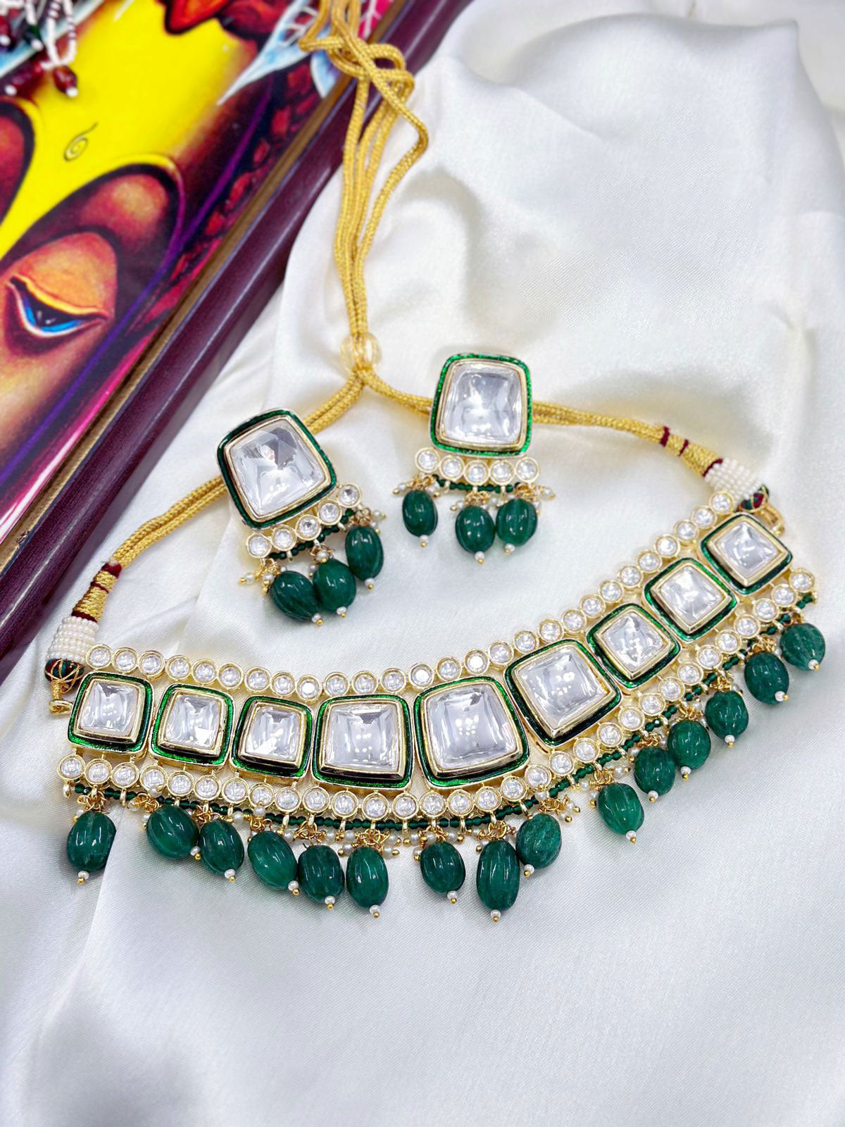 Bollywood CZ Necklace & Earrings Set for Weddings & Engagementments Elegant Sparkling Jewelry - Libasaa.com
