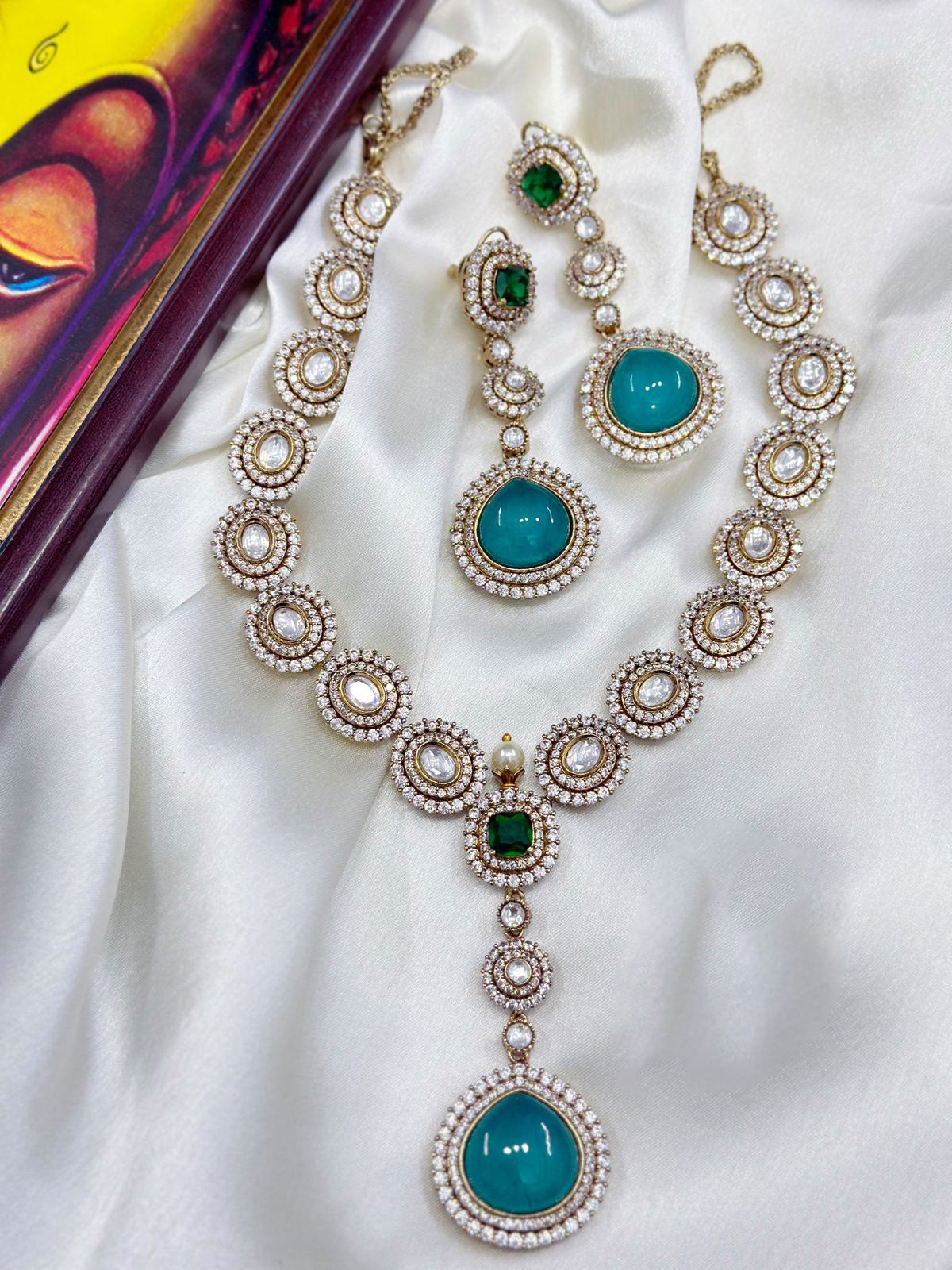 Pakistani Choker Necklace Earrings Set with CZ Stones perfect for Bridal Enhance Your Look with Timeless Beauty - Libasaa.com