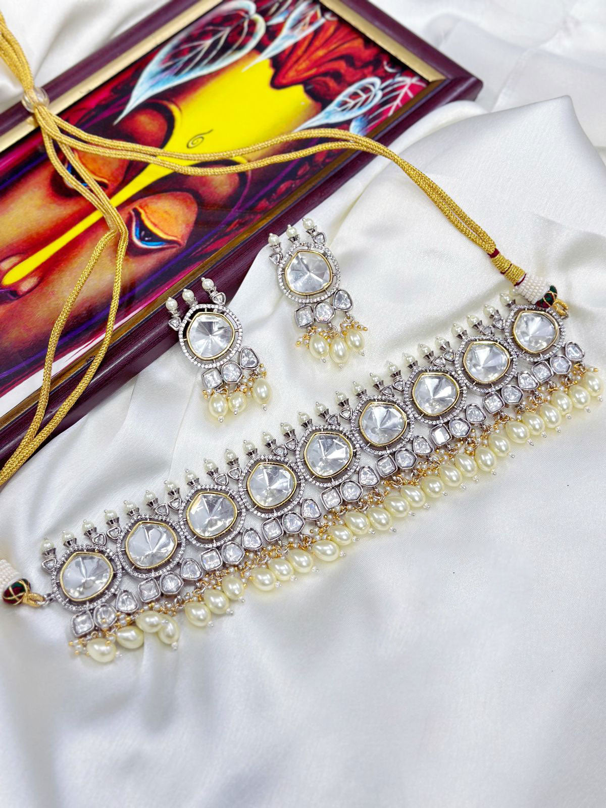 Elegant AD Necklace Earrings Set Silver Finish Perfect Bridal Jewelry for Weddings Formal Events - Libasaa.com