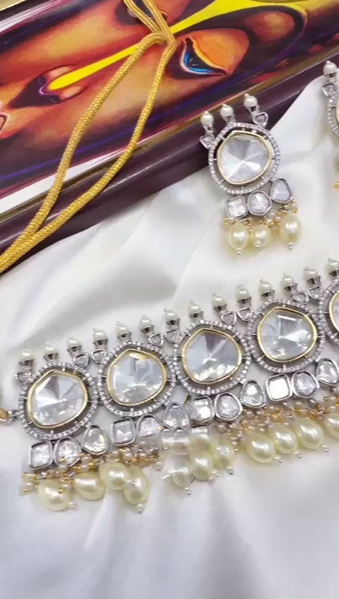 Elegant AD Necklace Earrings Set Silver Finish Perfect Bridal Jewelry for Weddings Formal Events - Libasaa.com