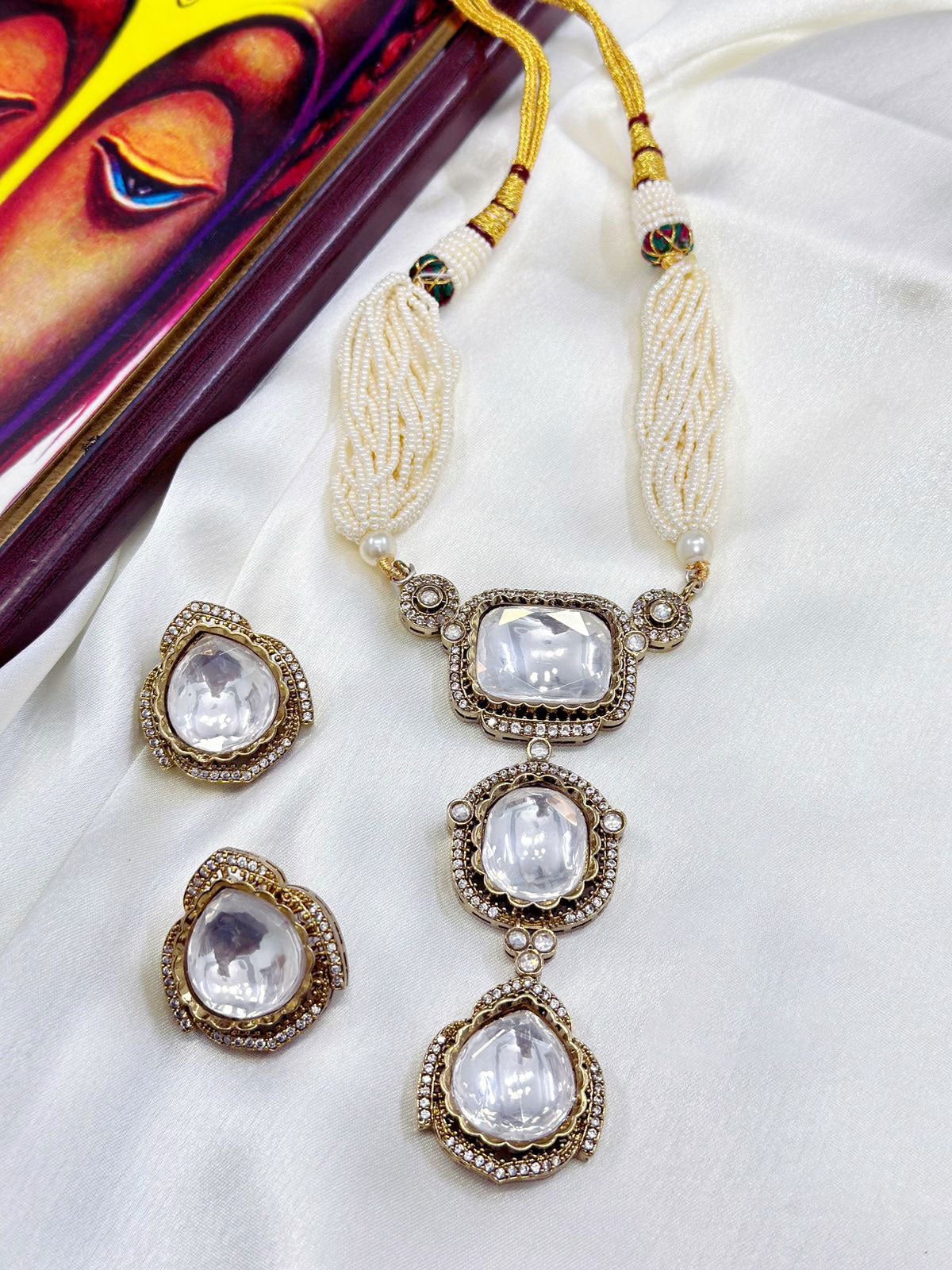 Beautiful AD Necklace Earrings Set with Silver Finish Perfect Bridal Jewelry for Weddings and Special Occasions - Libasaa.com