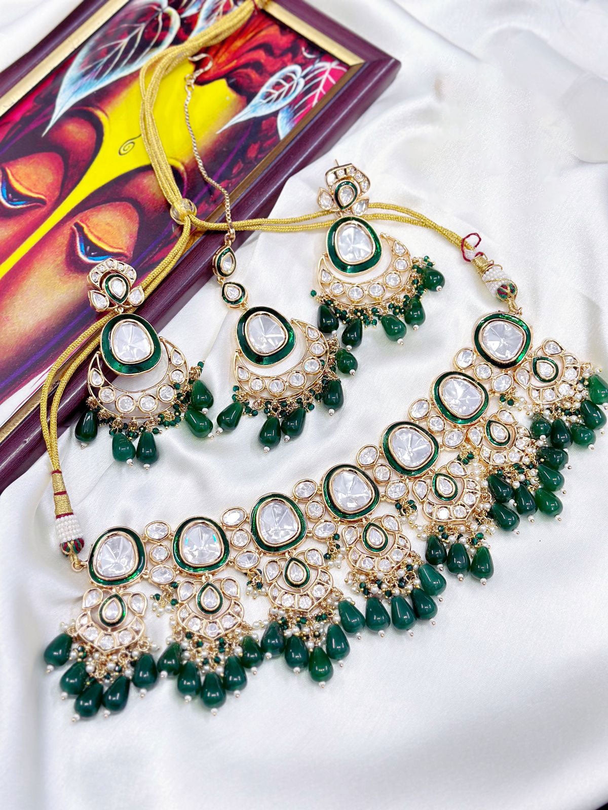 Elegant AD Necklace Set for Engagement Weddings with Silver Finish Bridal Jewelry - Libasaa.com