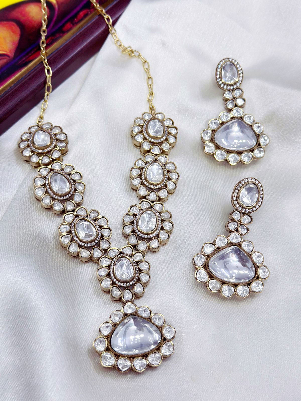 Stunning American Diamond Necklace Set with Silver Finish Ideal for Bridal Engagement and Weddings - Libasaa.com