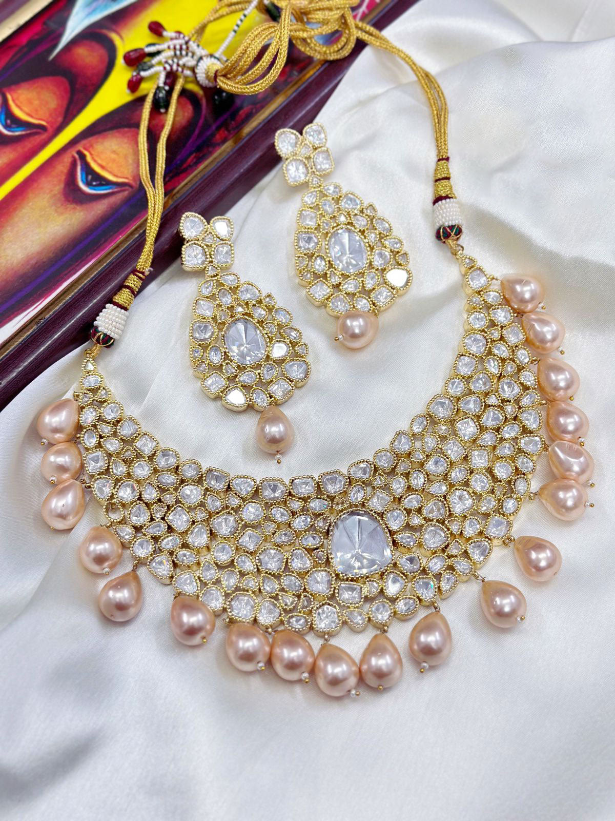 Pakistani Jewelry Inspired American Diamond Necklace Set Perfect for Bridal and Wedding Occasions - Libasaa.com