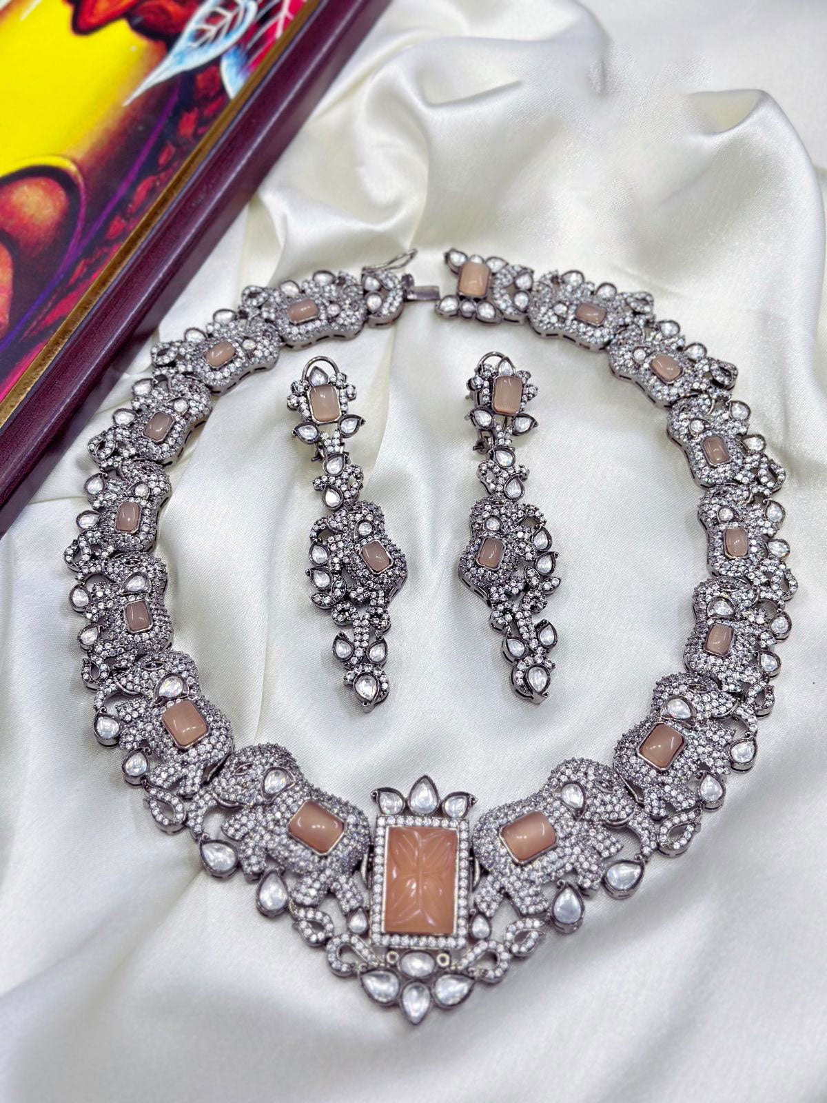 Bridal Gorgeous Necklace Earrings AD Choker Set with CZ Stones for special Traditional Weddings and events - Libasaa.com