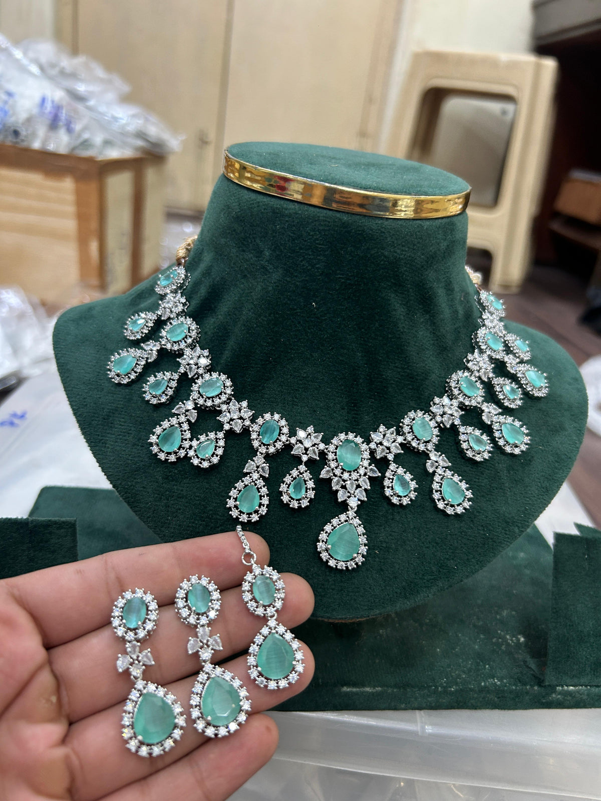 Bollywood Necklace Earrings Set With Maangtika Trendy and Fabulous for Adding Glamour to Any Outfit - Libasaa.com