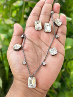 Bollywood InspiredEmerald Stone Shape AD Necklace Earrings With Party Wear Look For Women - Libasaa.com