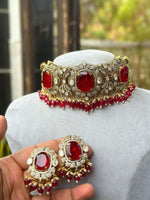 Oval Shape American Diamond Traditional Necklace Earrings Crafted Just for Bridal Looks - Libasaa.com