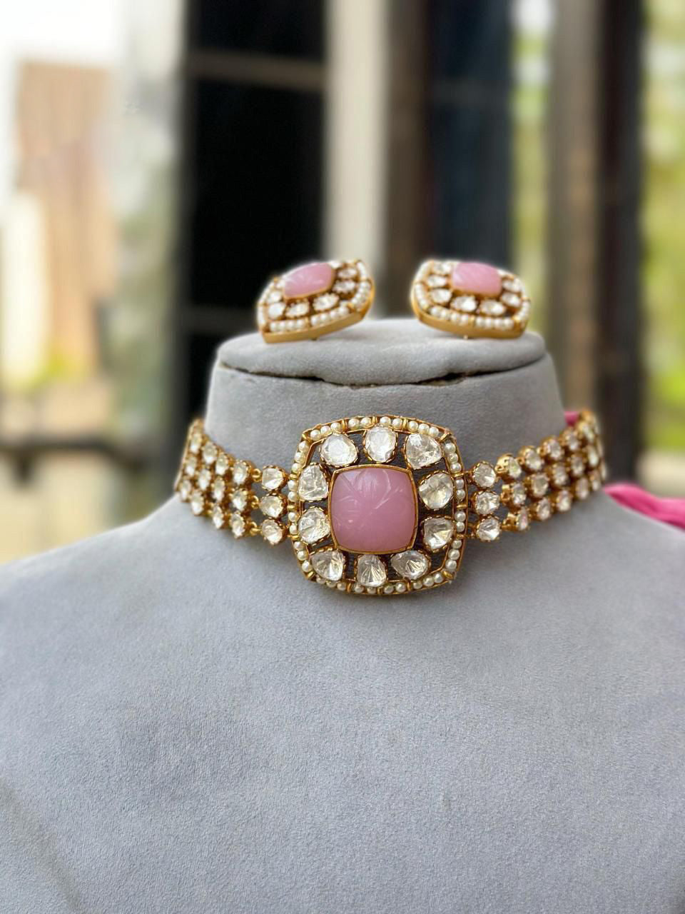 Unique Handmade AD Necklace Earrings Set Crafted Just for You with Artistic Precision - Libasaa.com