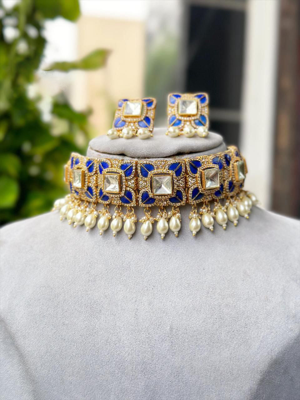 Bollywood Inspired Ameciran Diamond Necklace Earrings Unique Pieces for Special Moments and Celebrations - Libasaa.com