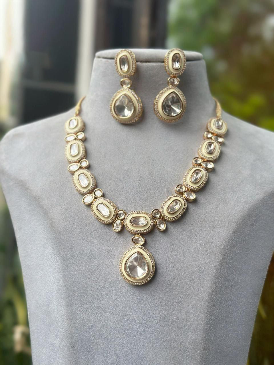 Unique AD Handmade Necklace Earrings Set CraftedArtistic Precision High Quality Craftsmanship - Libasaa.com