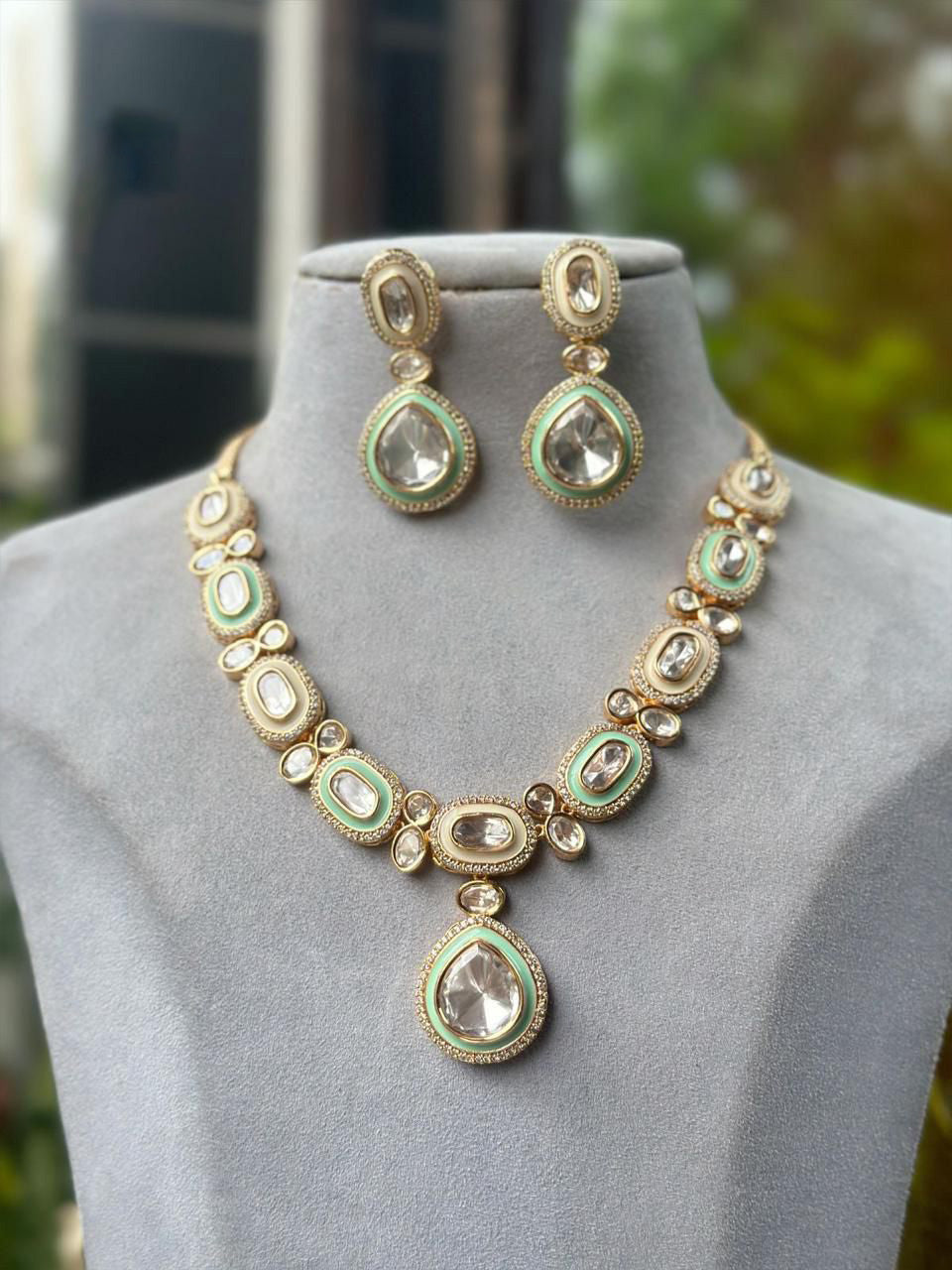 Unique AD Handmade Necklace Earrings Set CraftedArtistic Precision High Quality Craftsmanship - Libasaa.com