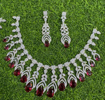 Elegant Handmade AD Necklace Earrings Crafted Just for Bridal with Artistic Precision And Perfct American Diamond CZ Necklace - Libasaa.com