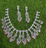 Elegant Handmade AD Necklace Earrings Crafted Just for Bridal with Artistic Precision And Perfct American Diamond CZ Necklace - Libasaa.com