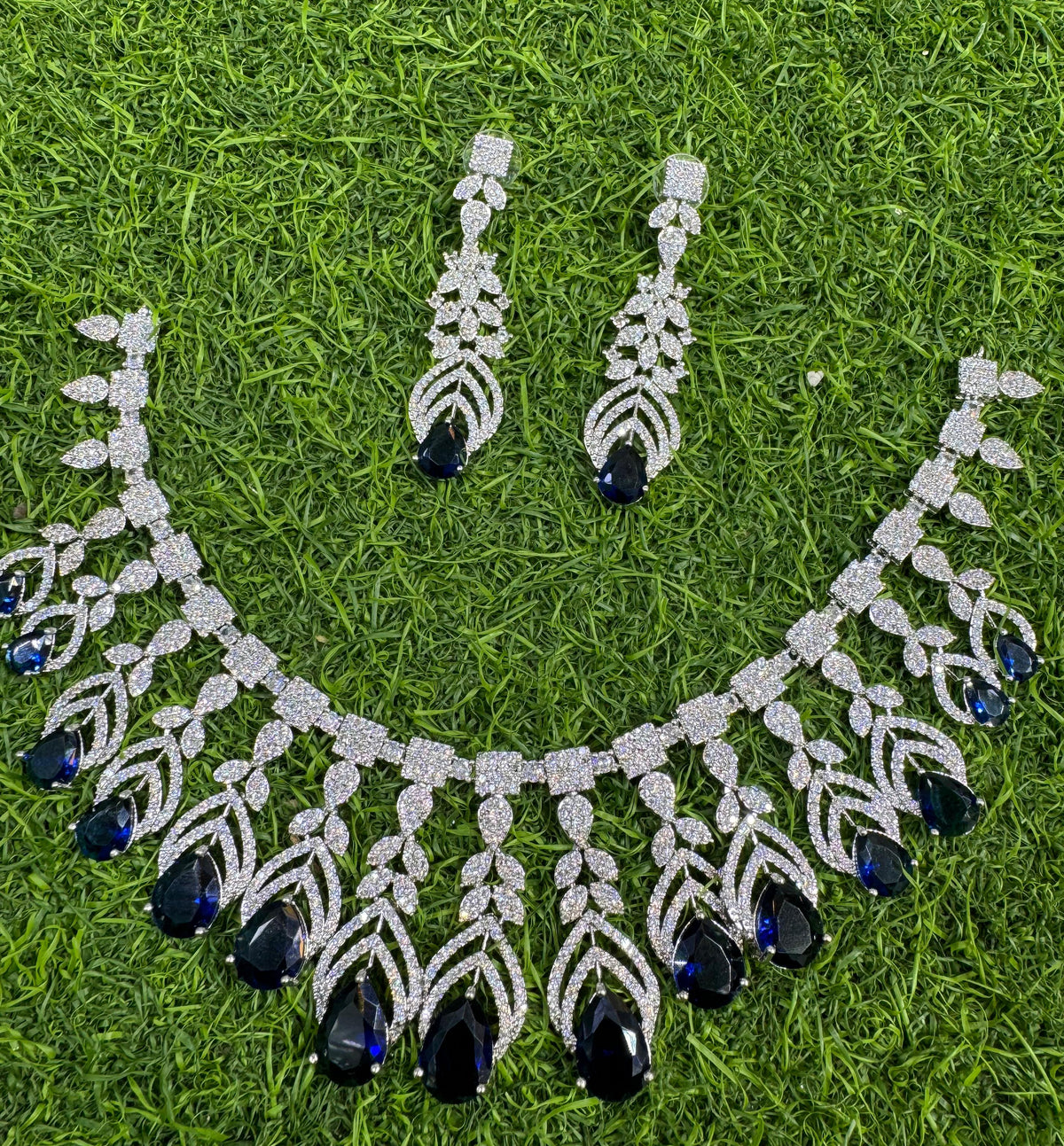 Elegant Handmade AD Necklace Earrings Crafted Just for Bridal with Artistic Precision And Perfct American Diamond CZ Necklace - Libasaa.com