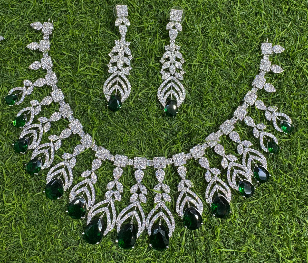 Elegant Handmade AD Necklace Earrings Crafted Just for Bridal with Artistic Precision And Perfct American Diamond CZ Necklace - Libasaa.com