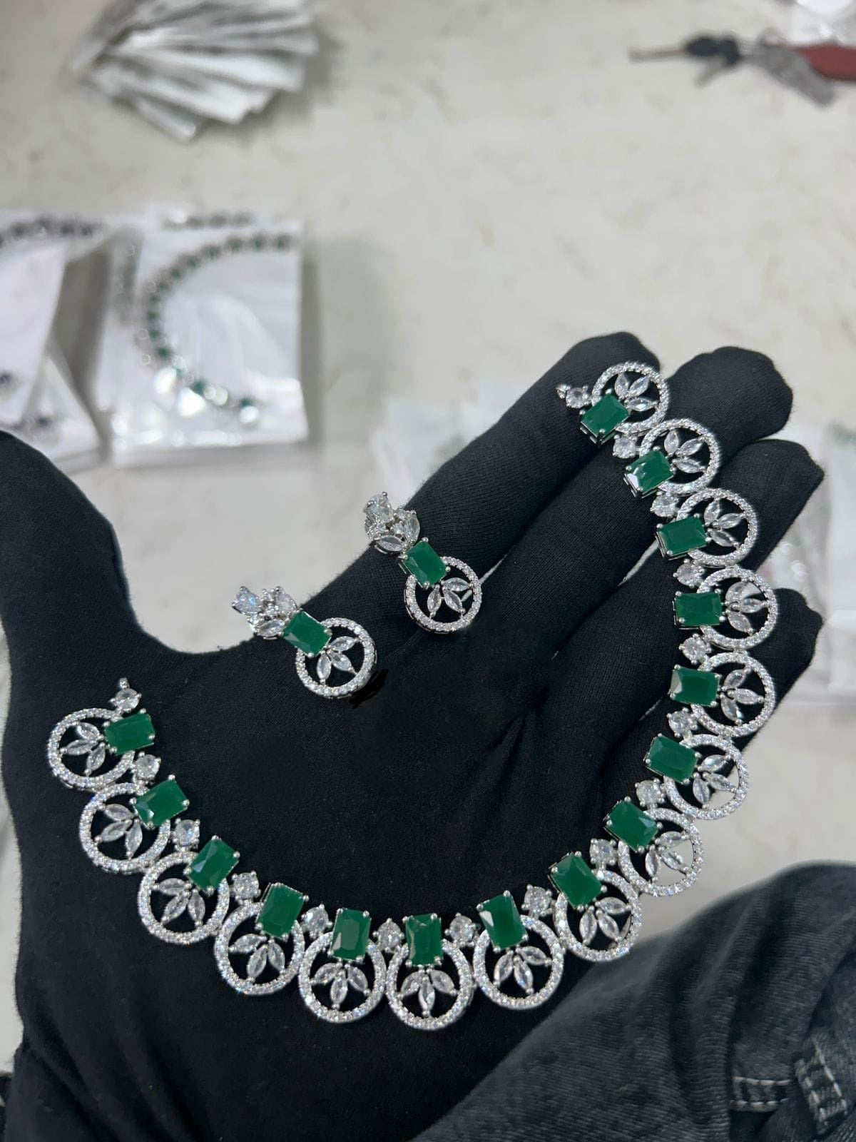 Crafted Bridal AD Necklace Earrings with American Diamond CZ for Elegant Wedding Glamour And Perfection - Libasaa.com