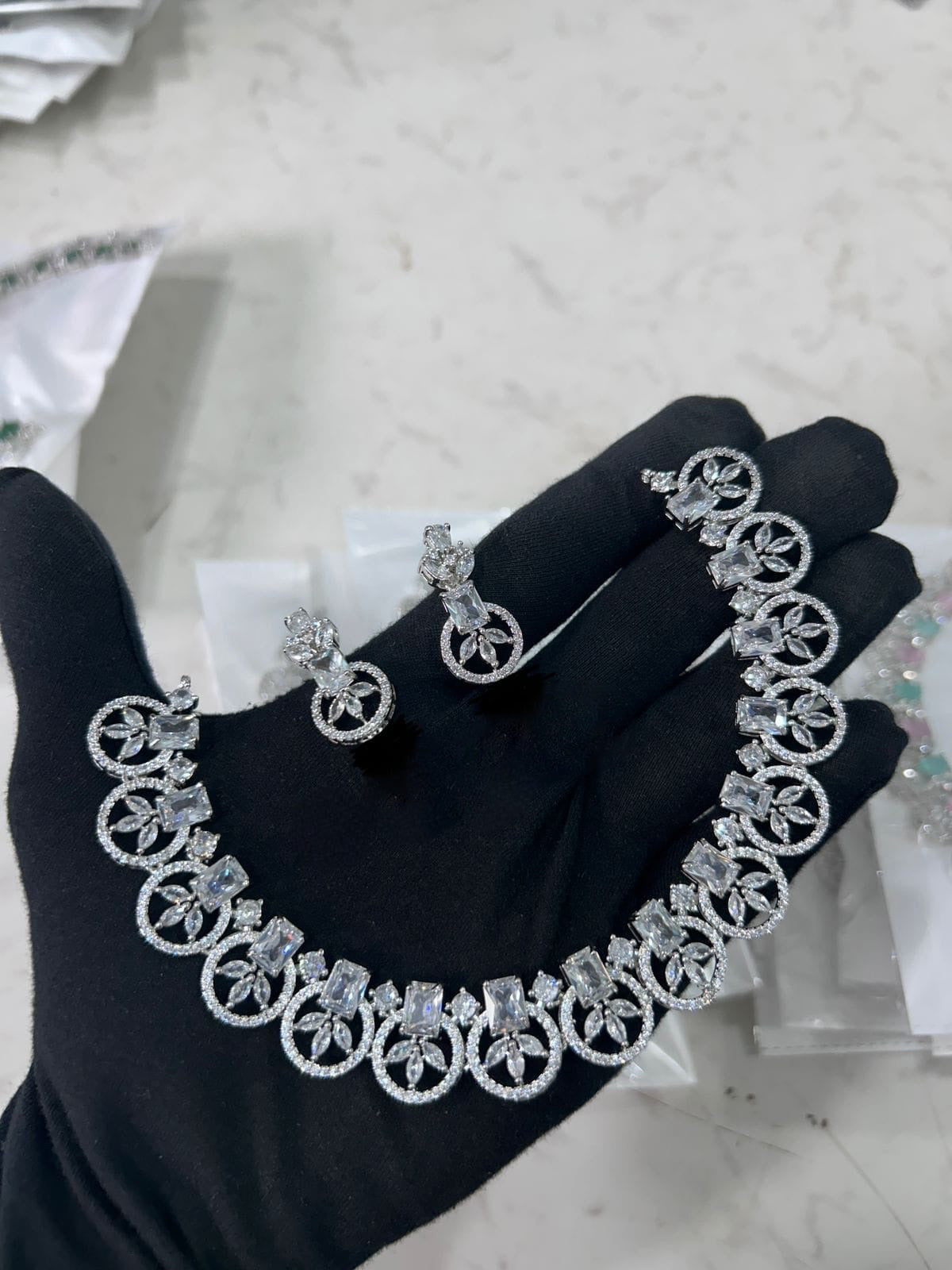 Crafted Bridal AD Necklace Earrings with American Diamond CZ for Elegant Wedding Glamour And Perfection - Libasaa.com