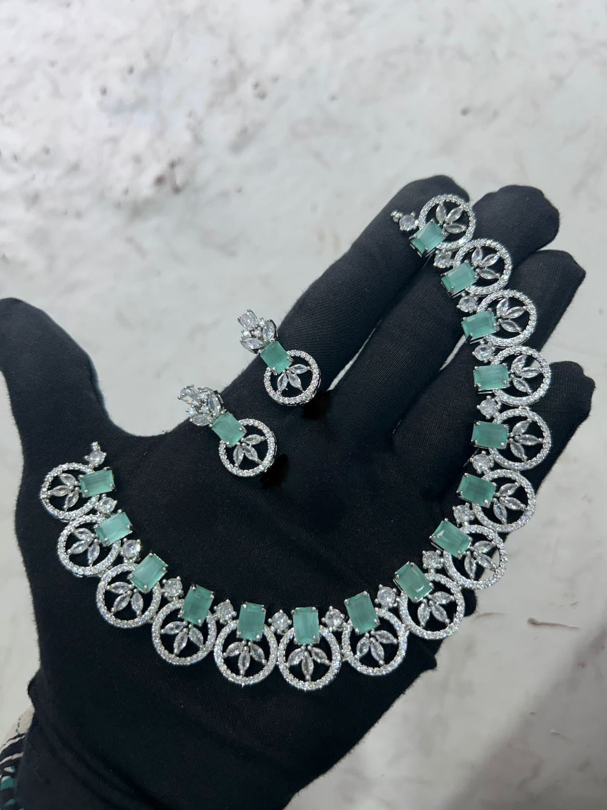 Crafted Bridal AD Necklace Earrings with American Diamond CZ for Elegant Wedding Glamour And Perfection - Libasaa.com