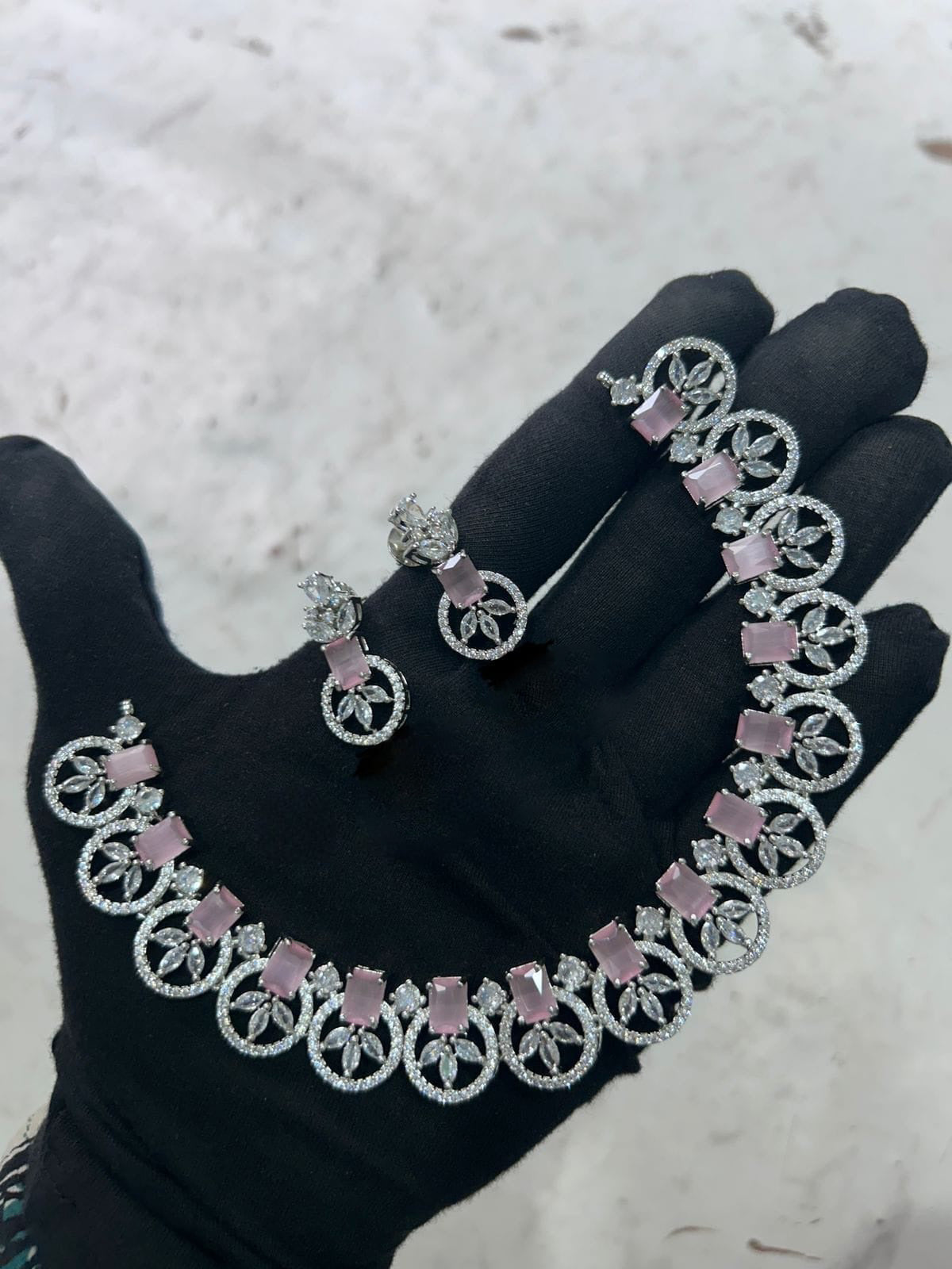 Crafted Bridal AD Necklace Earrings with American Diamond CZ for Elegant Wedding Glamour And Perfection - Libasaa.com