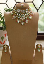 Pear Shape Bridal AD Jewelry set with Kundan Maangtika Necklace And Earrings Featuring Gemstone Accents - Libasaa.com