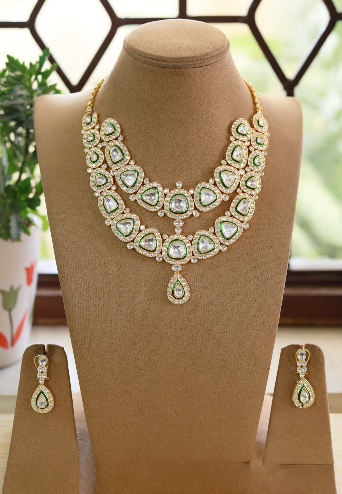 Double Layer Handcrafted Necklace Earrings Set Artistic Beauty and Traditional Excellence Combined - Libasaa.com