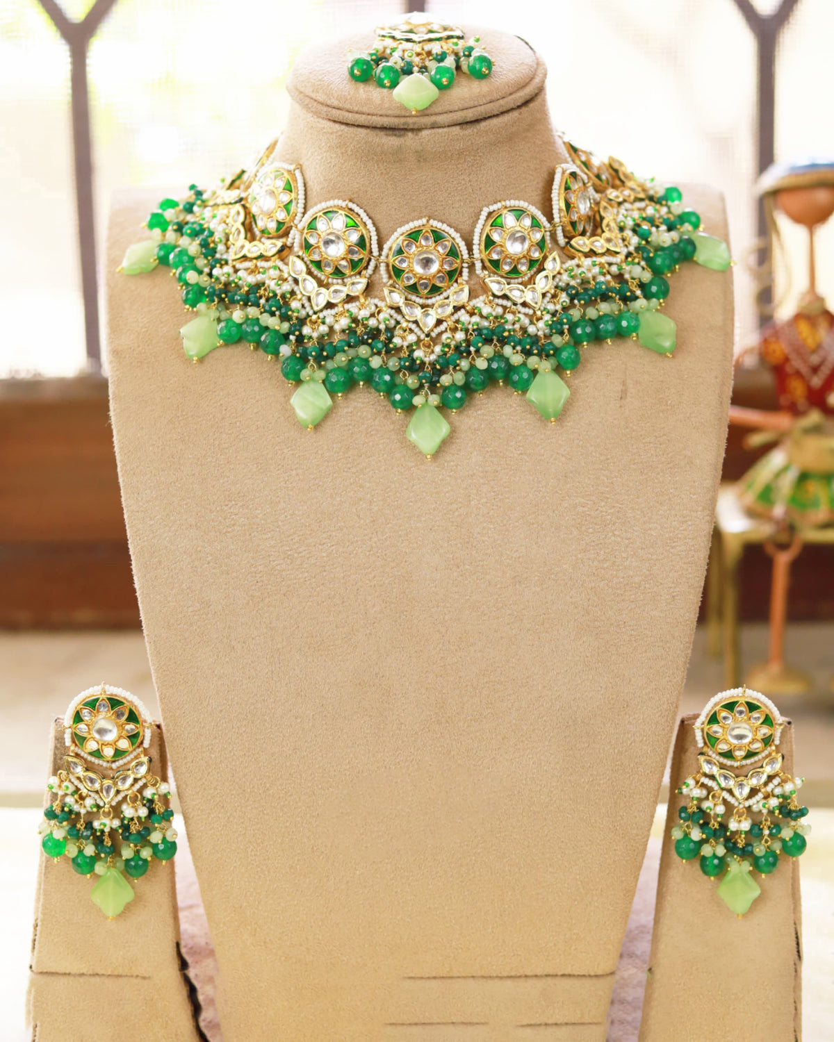 Indian Ethnic Jewelry With Maangtika And Pearl Drop Earrings Perfect For Brides Seeking Cultural Elegance - Libasaa.com