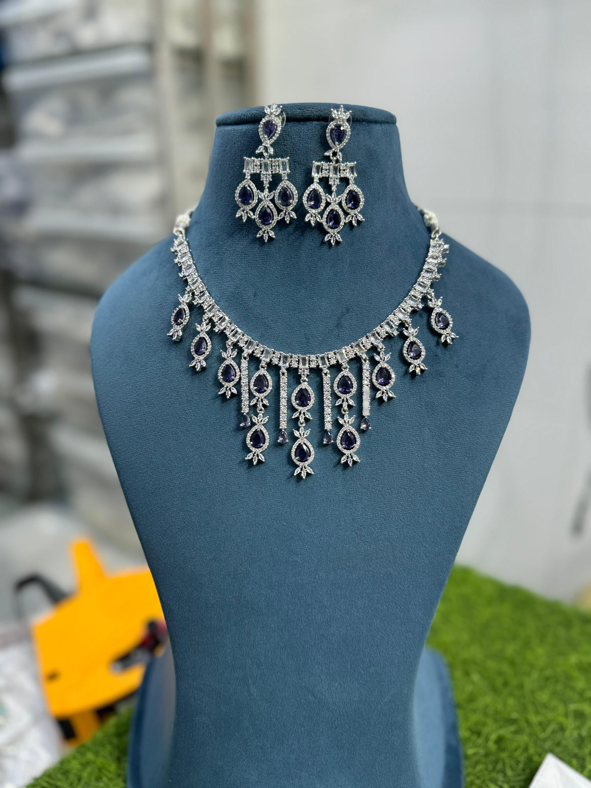 Luxury American Diamond Pakistani Necklace Earrings Elegant and Exclusive for High Class Occasions - Libasaa.com