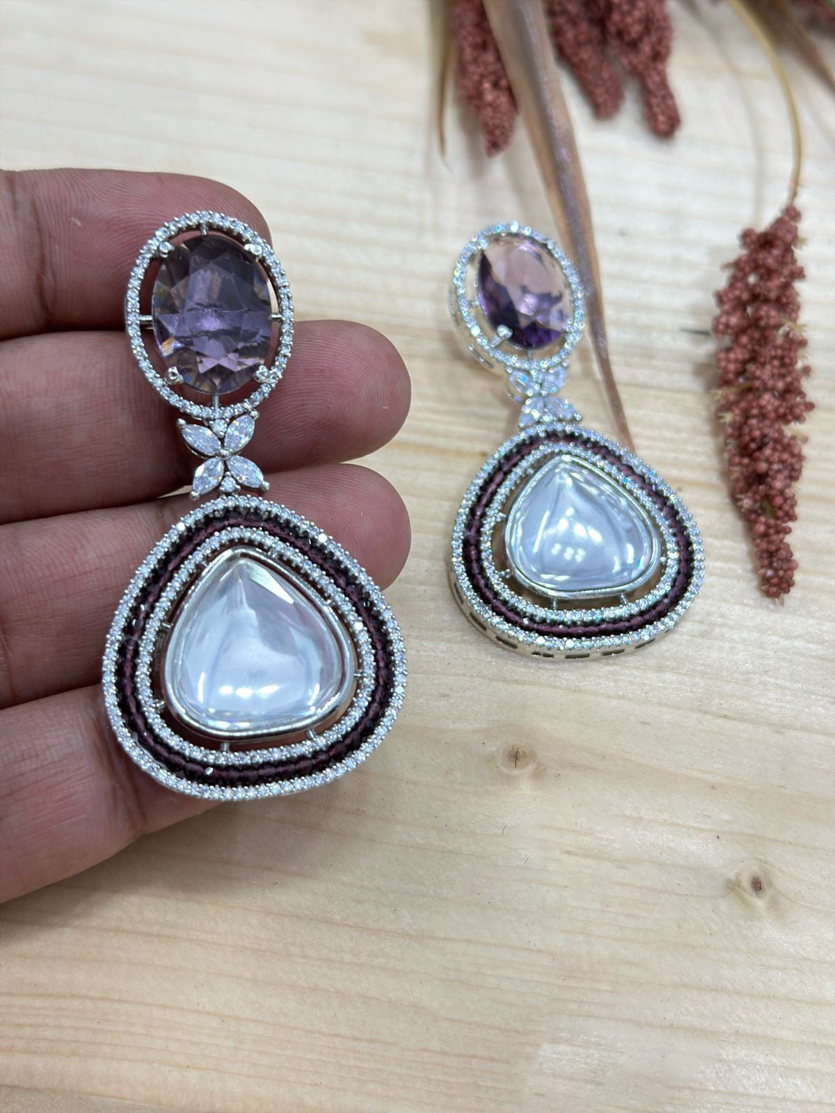 Ovan And Heart Shape earrings perfect for parties and weddings featuring a handcrafted design with bold ethnic appeal - Libasaa.com