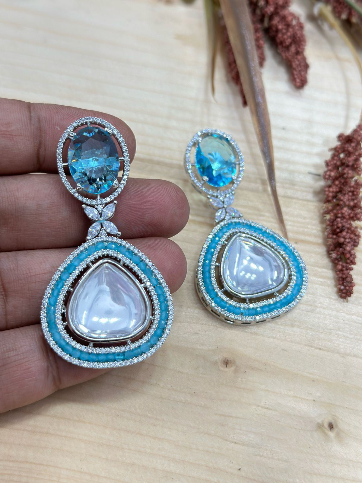 Ovan And Heart Shape earrings perfect for parties and weddings featuring a handcrafted design with bold ethnic appeal - Libasaa.com