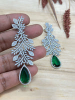 Pear And Leaf Shape CZ Traditional Earrings handcrafted for ethnic occasions perfect for weddings festivals and events - Libasaa.com