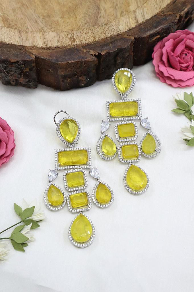 Chandelier Style Teardrops Stone Shape Earrings Of Cobalt Blue With Craftsmanship For Luxurious and Ornate Look. - Libasaa.com